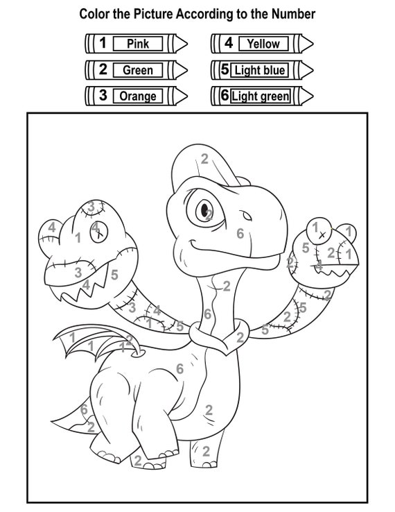 Dinosaur color by number halloween coloring page sheets printable instant download halloween printable preschool elementary kindergarten