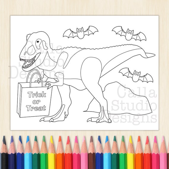 Happy halloween dinosaur coloring page even t