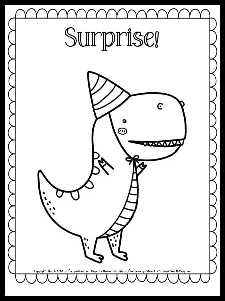 Surprise happy birthday dinosaur free printable coloring page â the art kit