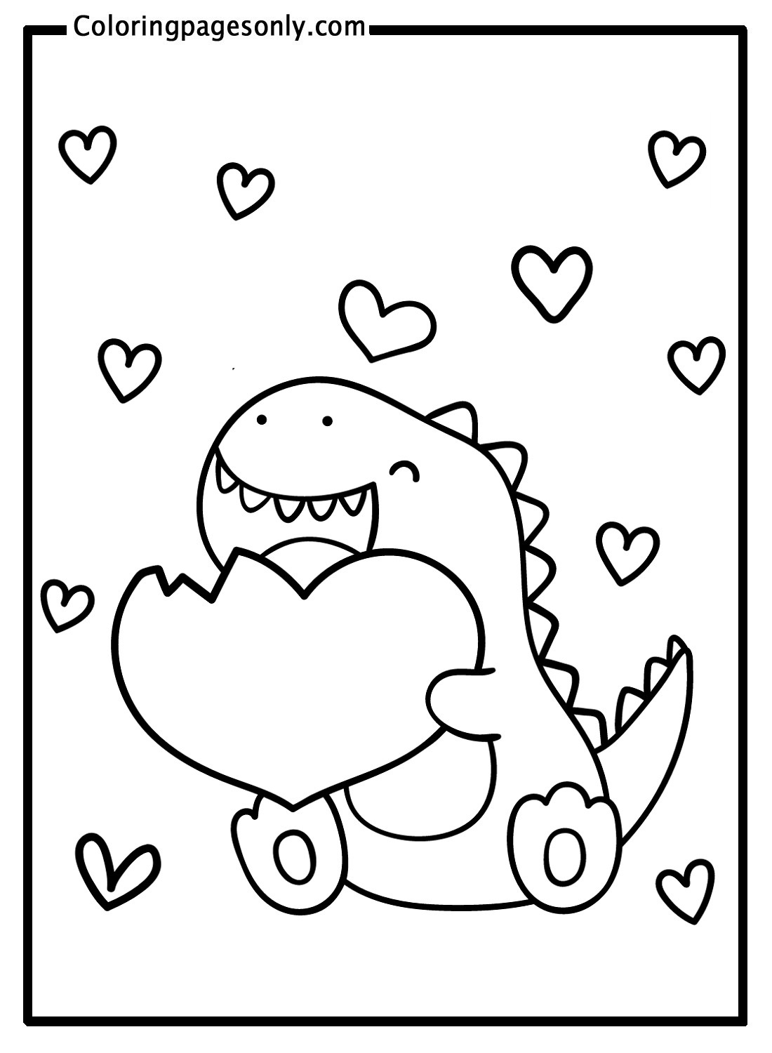 Dinosaur with heart coloring page