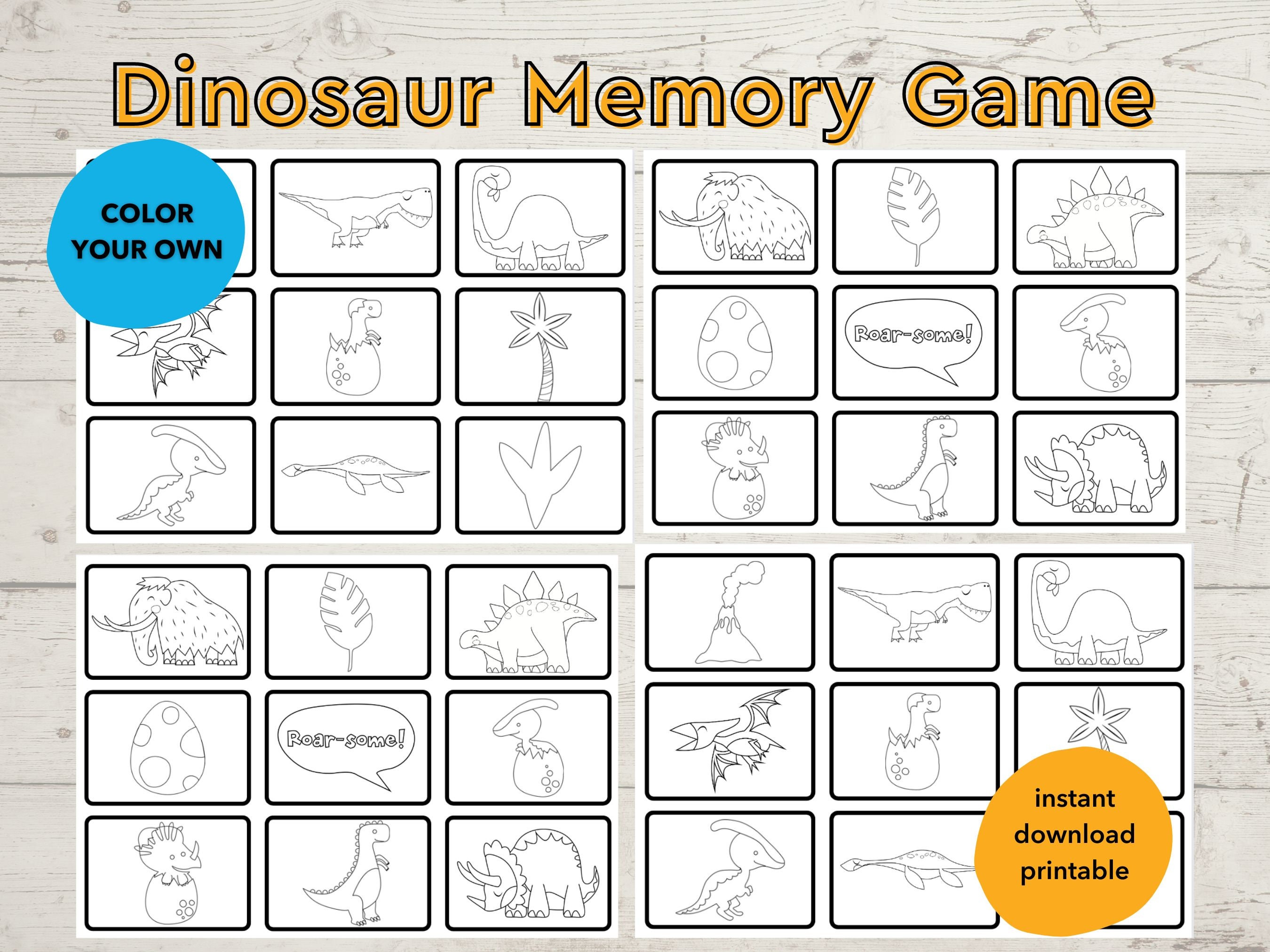 Ready to gift dinosaur game for kids dinosaur memory game instant download dinosaur fun printable party favor dinosaur game