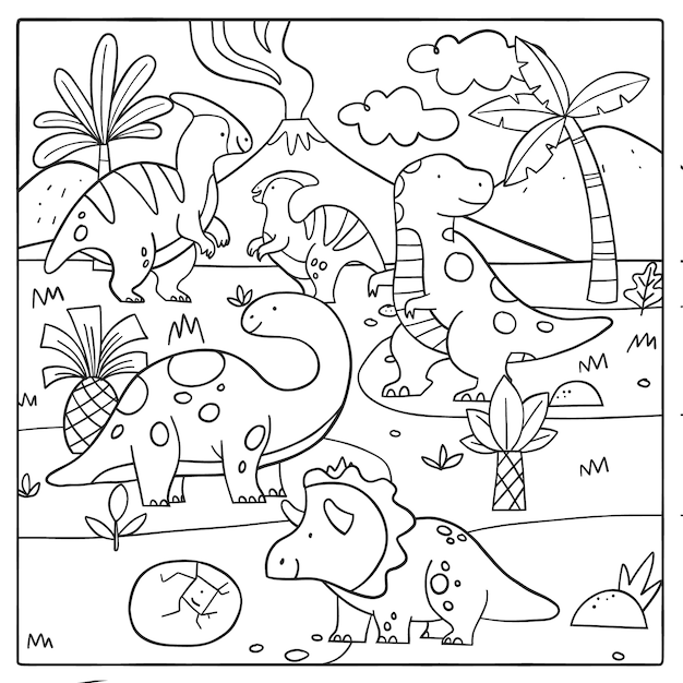 Free vector hand drawn dinosaur coloring book illustration