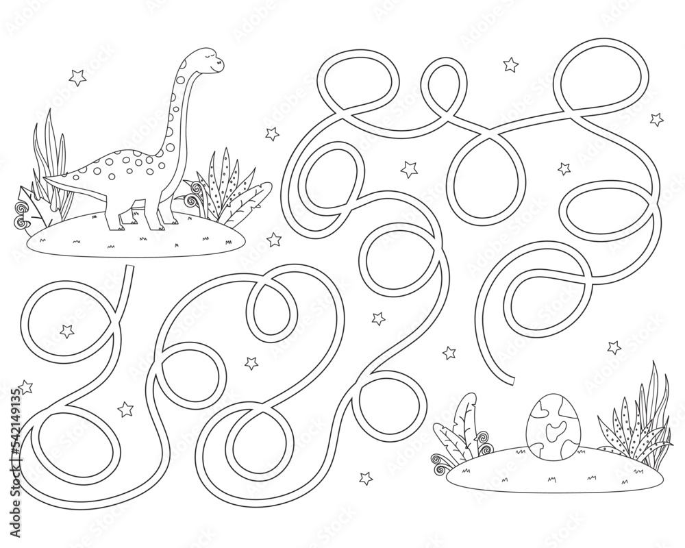 Maze game for preschool children puzzle with tangled road outline coloring page for kids book cute dino with dino egg vector illustration vector