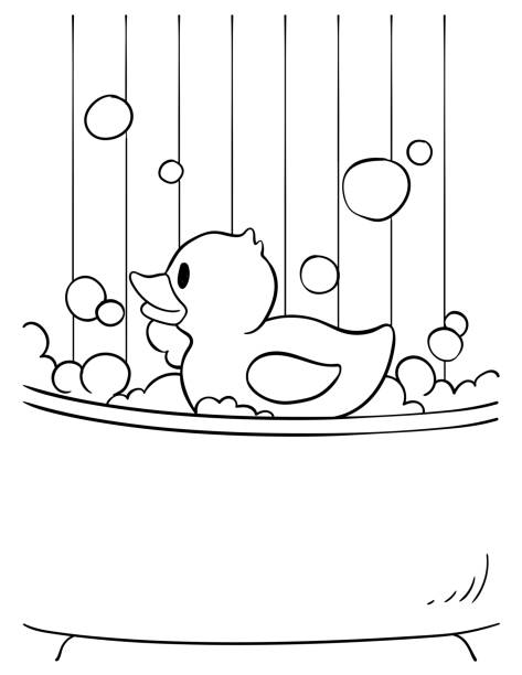 Rubber duck coloring page for kids stock illustration