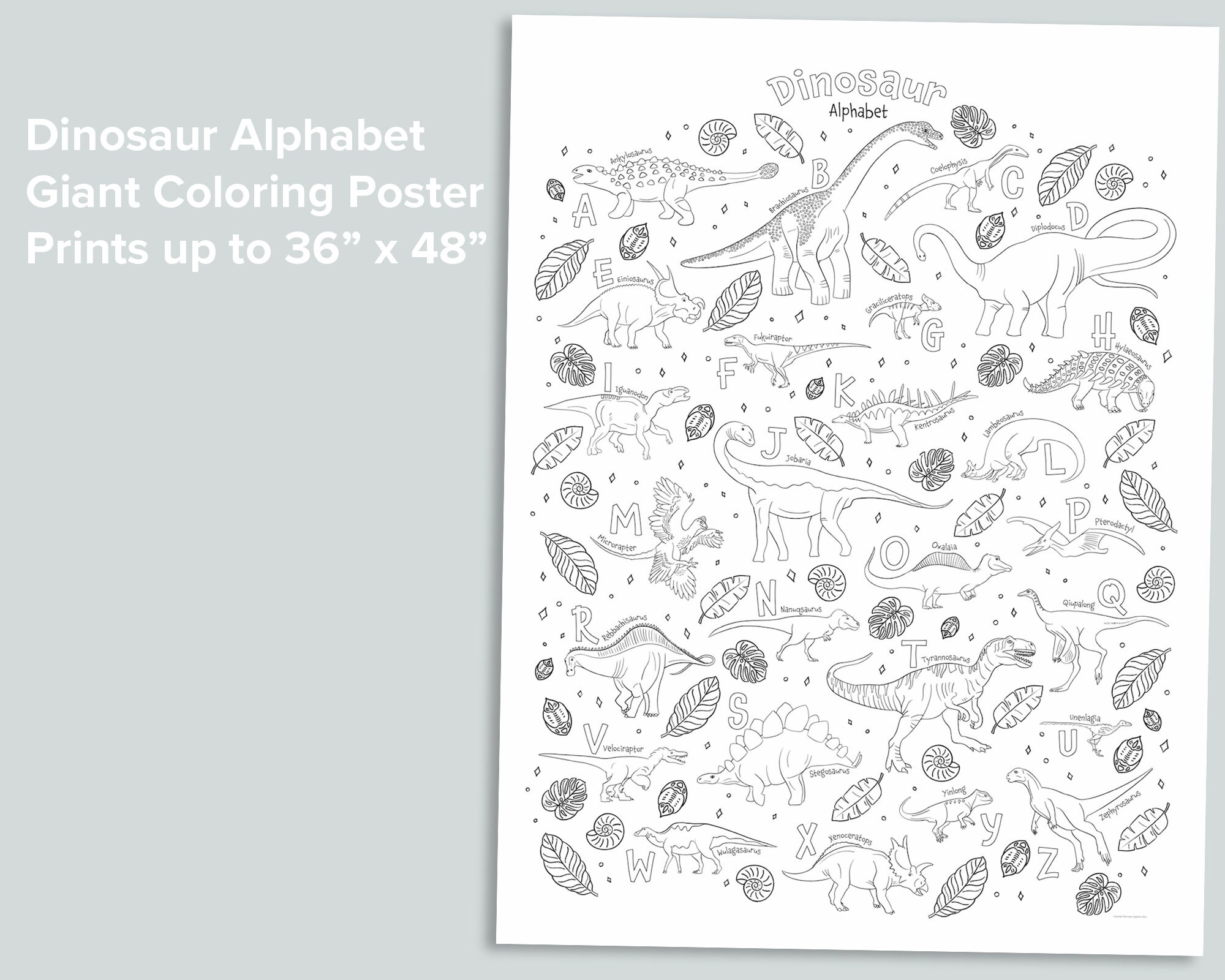 Dino alphabet giant coloring poster homeschool printables