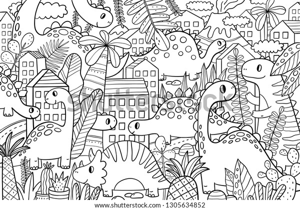 Dinosaur coloring page big hand drawn stock illustration