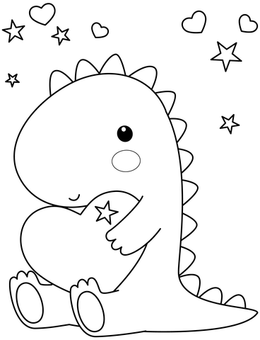 Kawaii dinosaur with heart coloring page free printable coloring pages