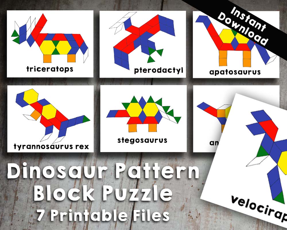 Dinosaur pattern block tangram puzzles â stephanie hathaway designs