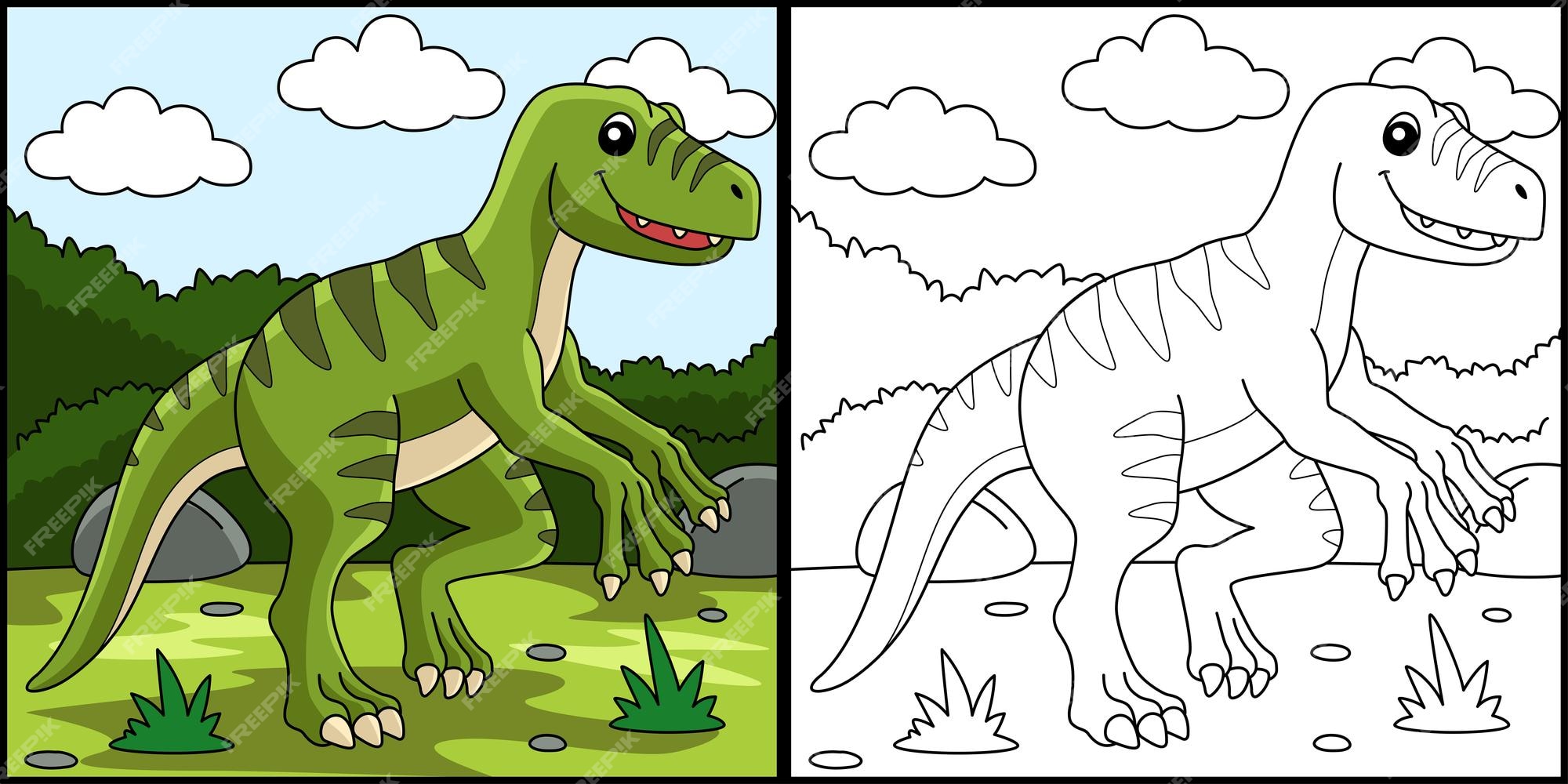 Premium vector velociraptor dinosaur coloring page illustration