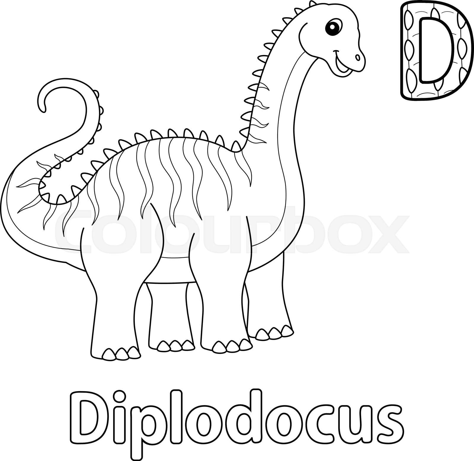 Diplodocus alphabet dinosaur abc coloring page d stock vector