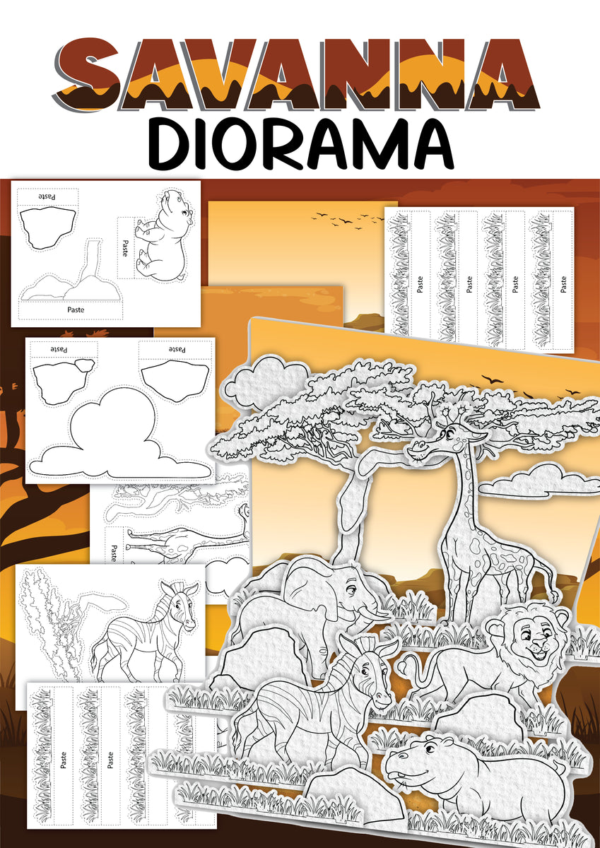 Printable african savanna shoe box diorama pages â