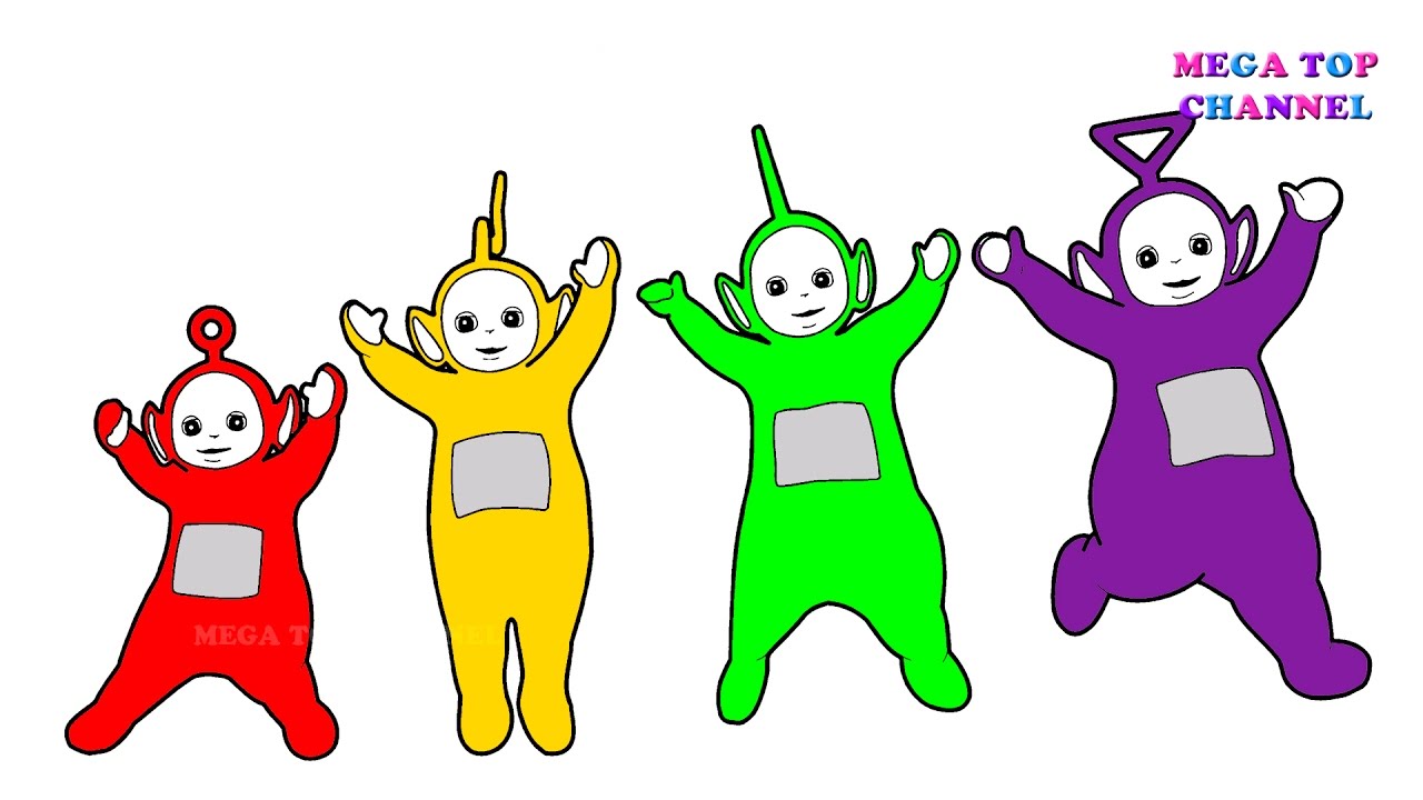 Learn colours for children with teletubbies tinky winky lala po dipsy colouring pages