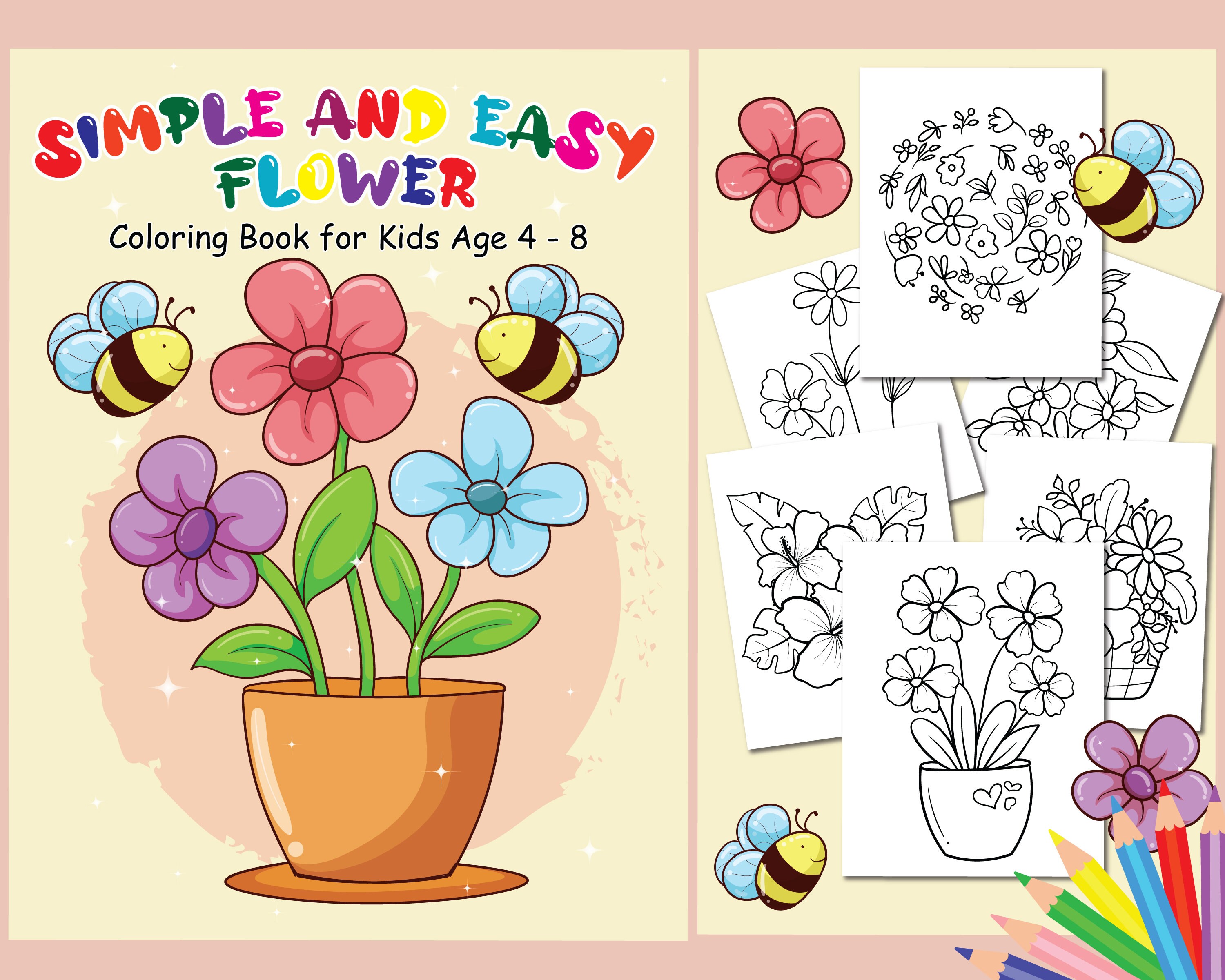 Flowers coloring pages for kids floral coloring pages simple flowers coloring page coloring practice pages kids coloring book printable