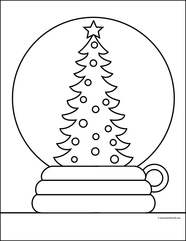 Easy how to draw a snow globe tutorial video and coloring page