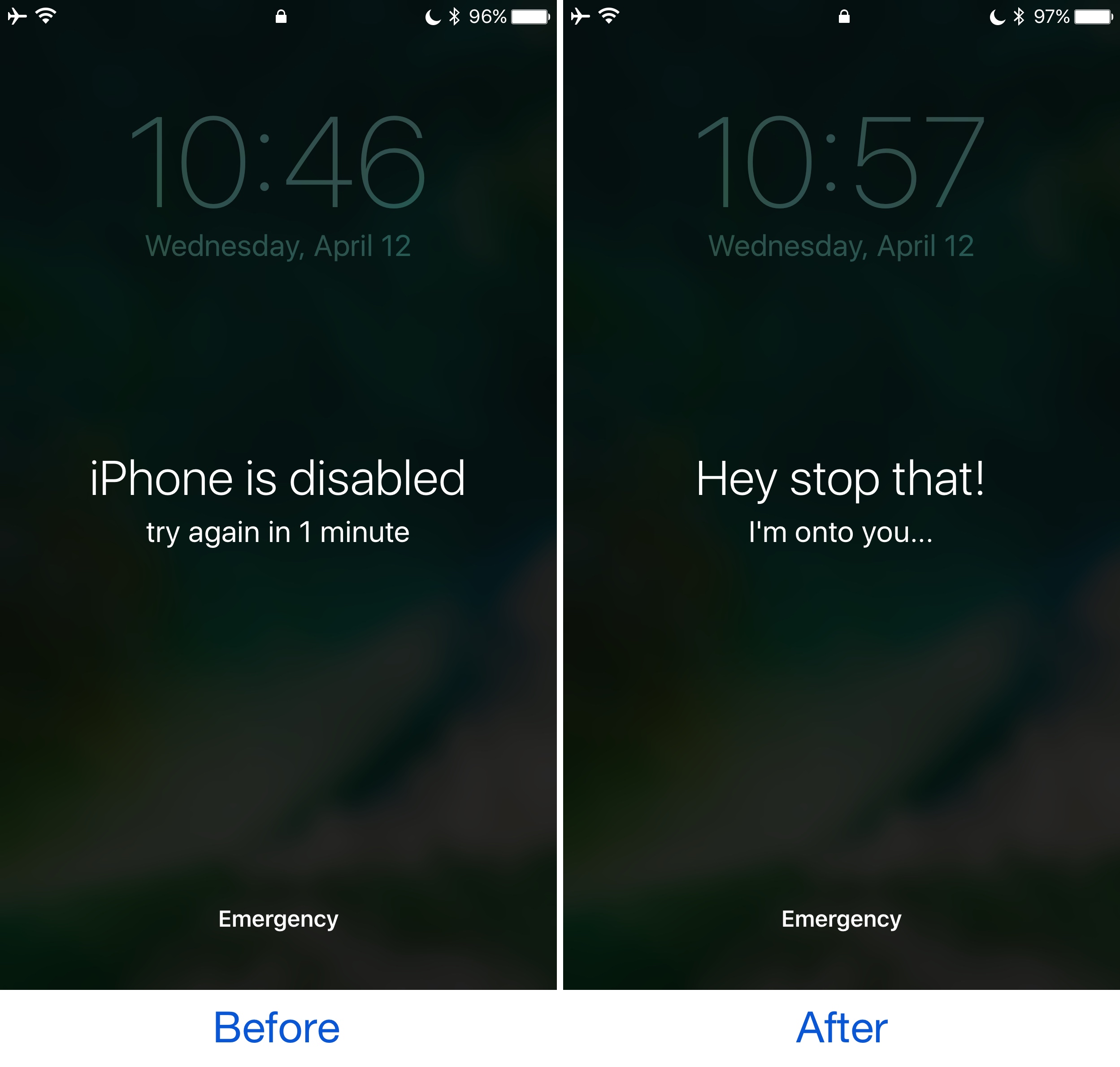 This tweak customizes the iphone is disabled text that appears after failed passcode attempts