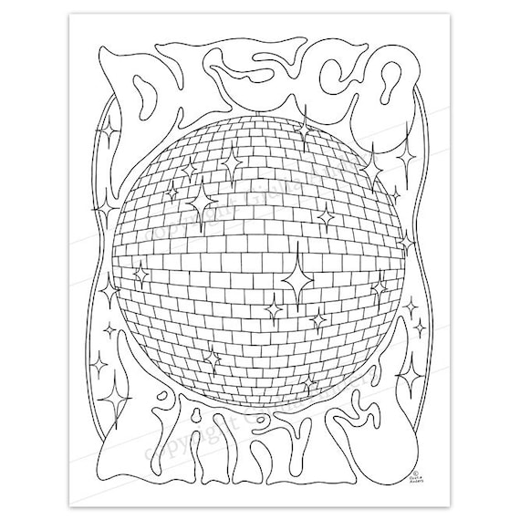 Disco party printable coloring page pdf x a downloadable adult coloring page colouring sheet disco ball