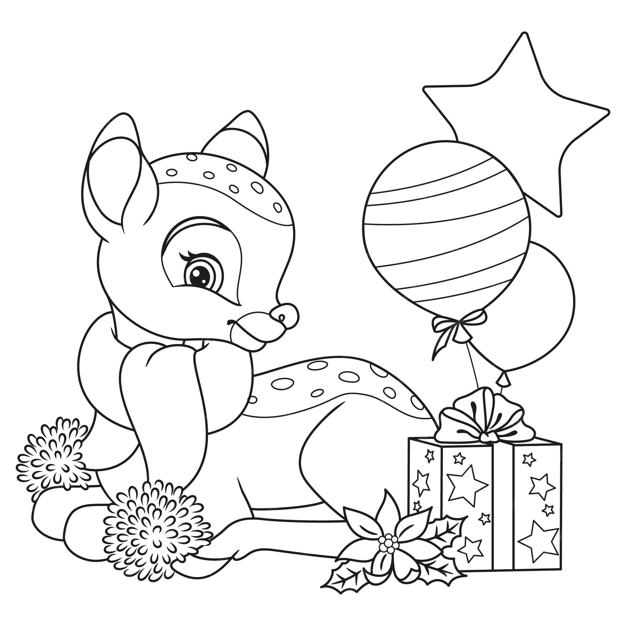 Premium vector christmas little deer coloring page