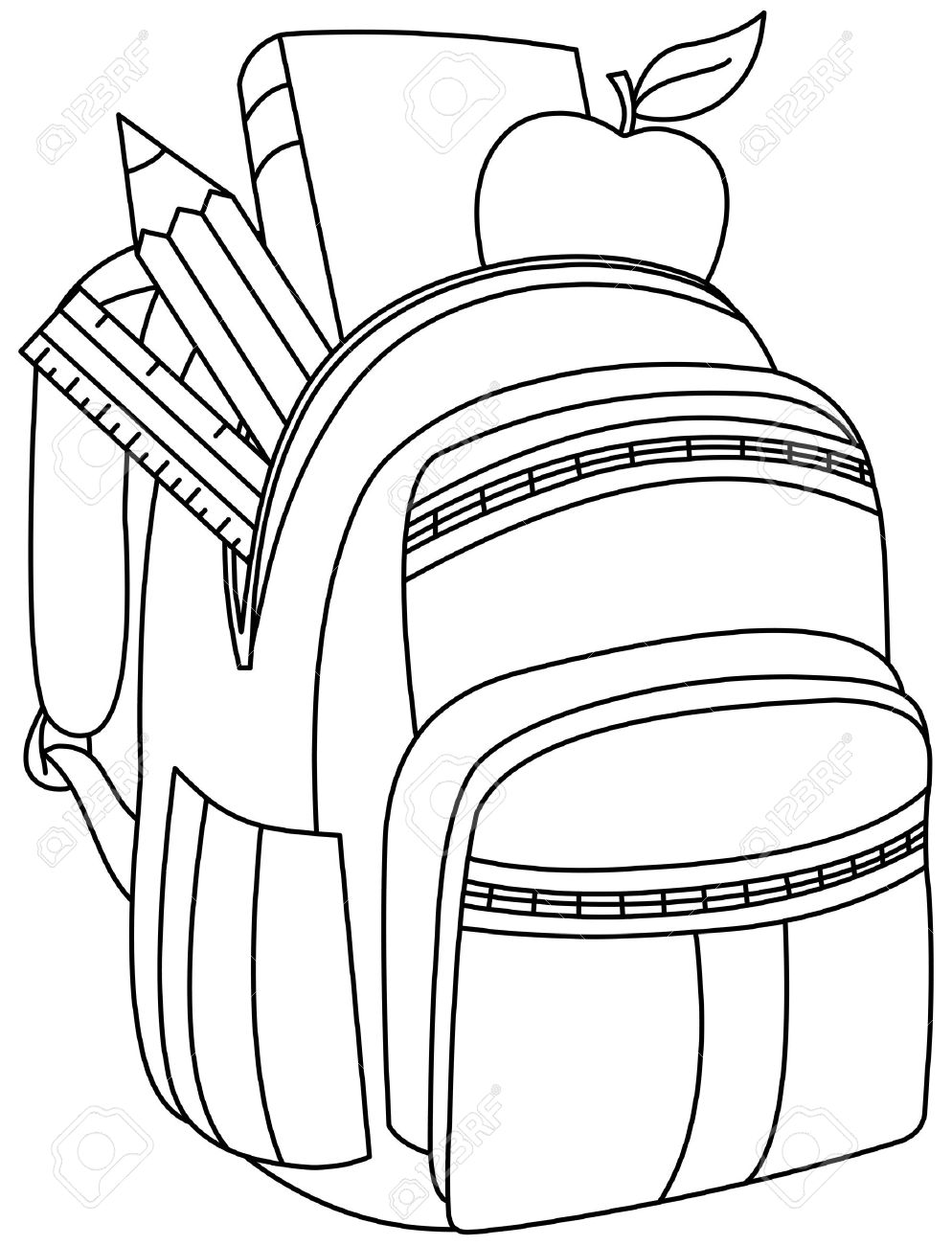 Outlined school backpack vector illustration coloring page royalty free svg cliparts vectors and stock illustration image