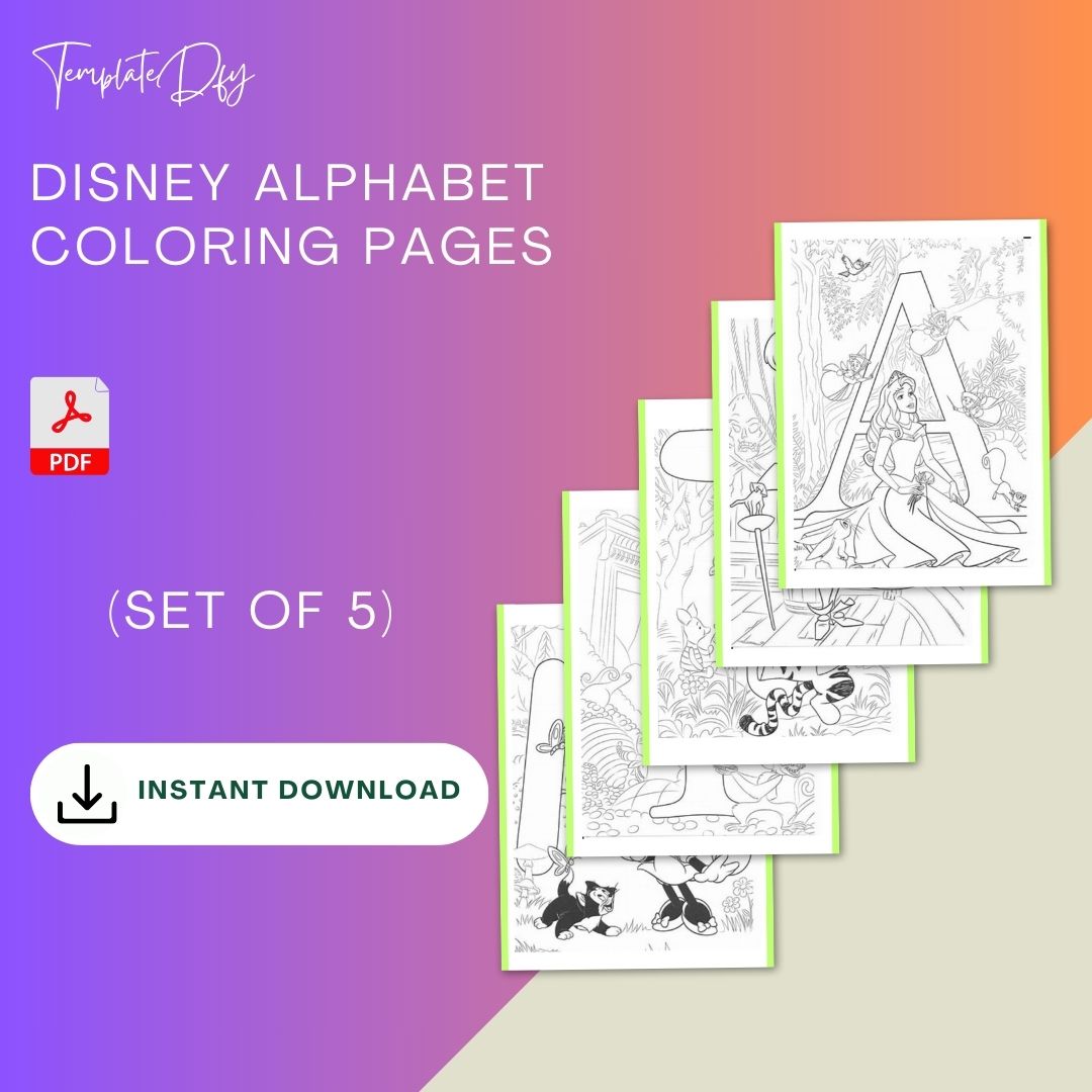 Disney alphabet coloring pages printable template in pdf â