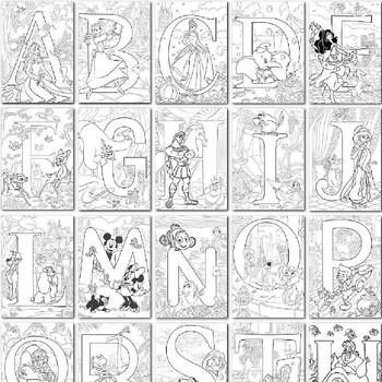 Disney character alphabet letters printable coloring pages from disney preschool
