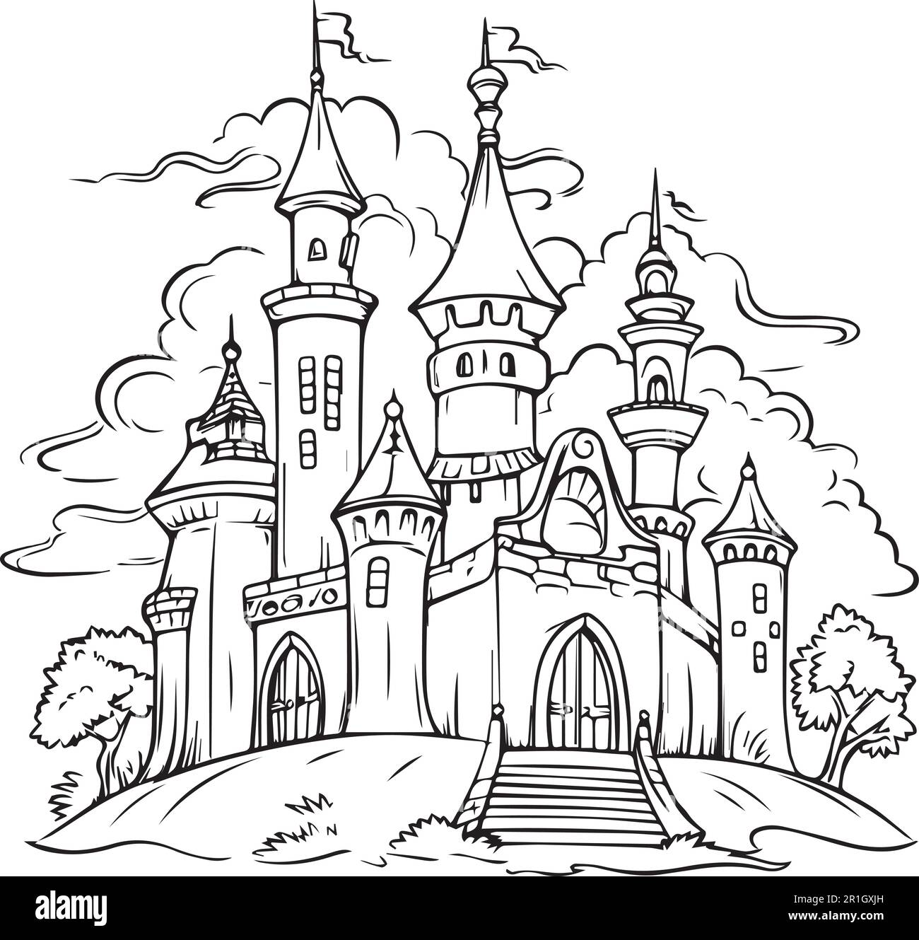 Fairy tale castle black and white stock photos images