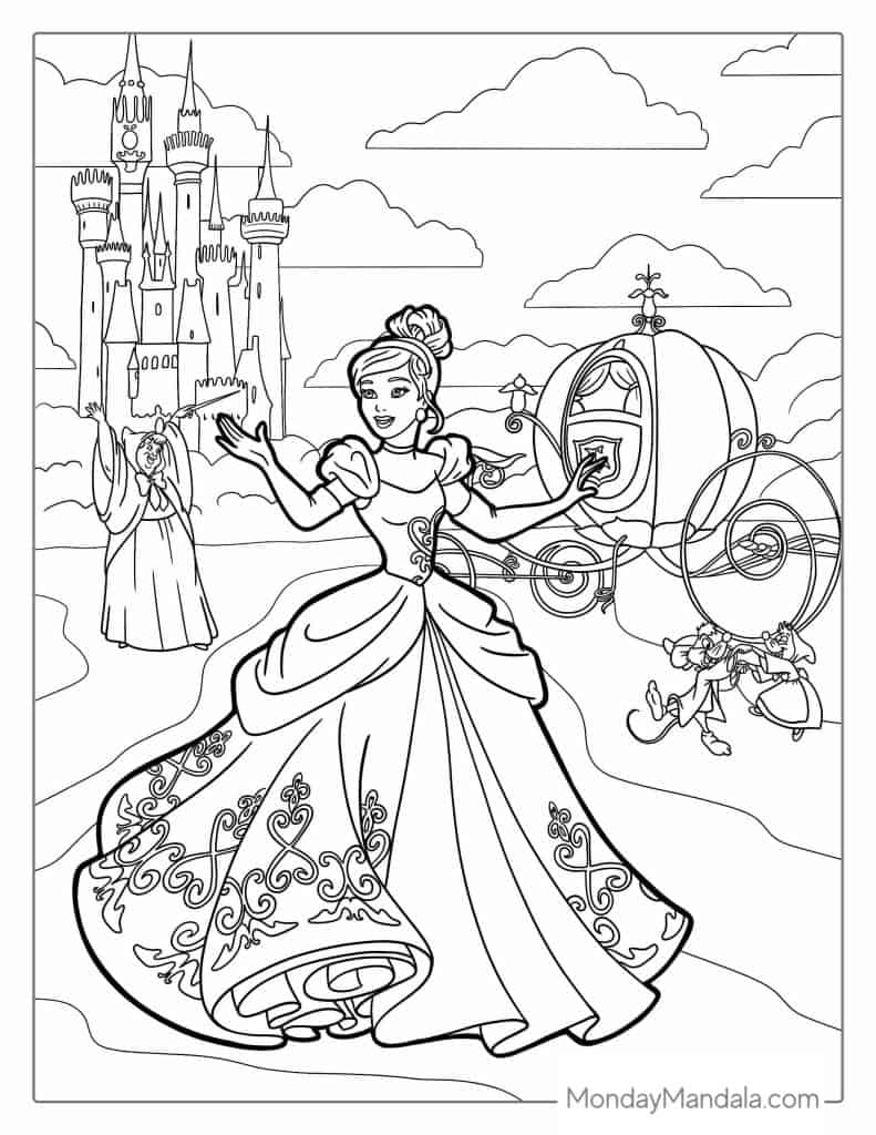 Cinderella coloring pages free pdf printables