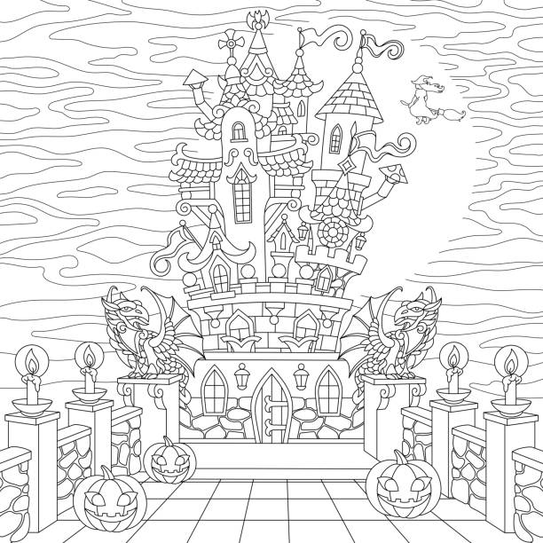 Halloween spooky castle stock illustration