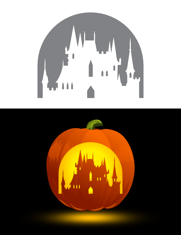 Printable gothic castle pumpkin stencil