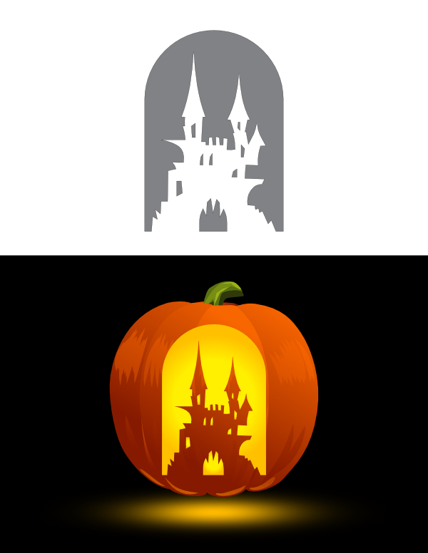 Printable scary castle pumpkin stencil