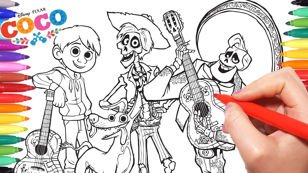 Disney coco coloring pages how to color coco dante hector and ernesto new disney ovie