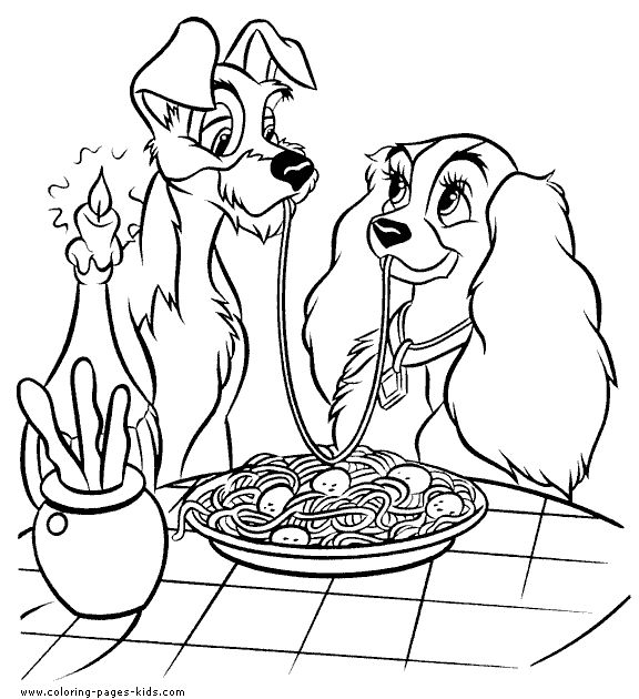 Colorful disney coloring page lady and the tramp