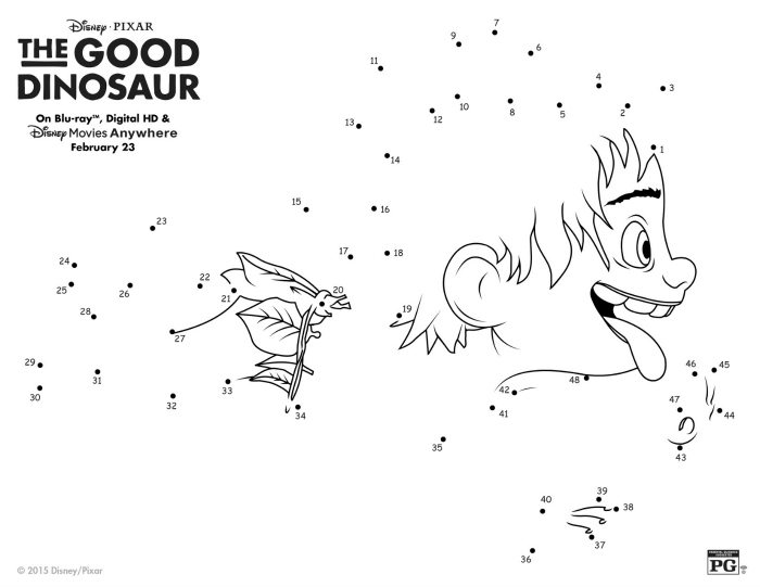 Disney the good dinosaur spot connect the dots coloring page