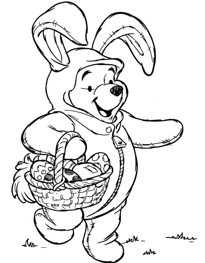 Winnie the pooh in an easter rabbit costume coloring page