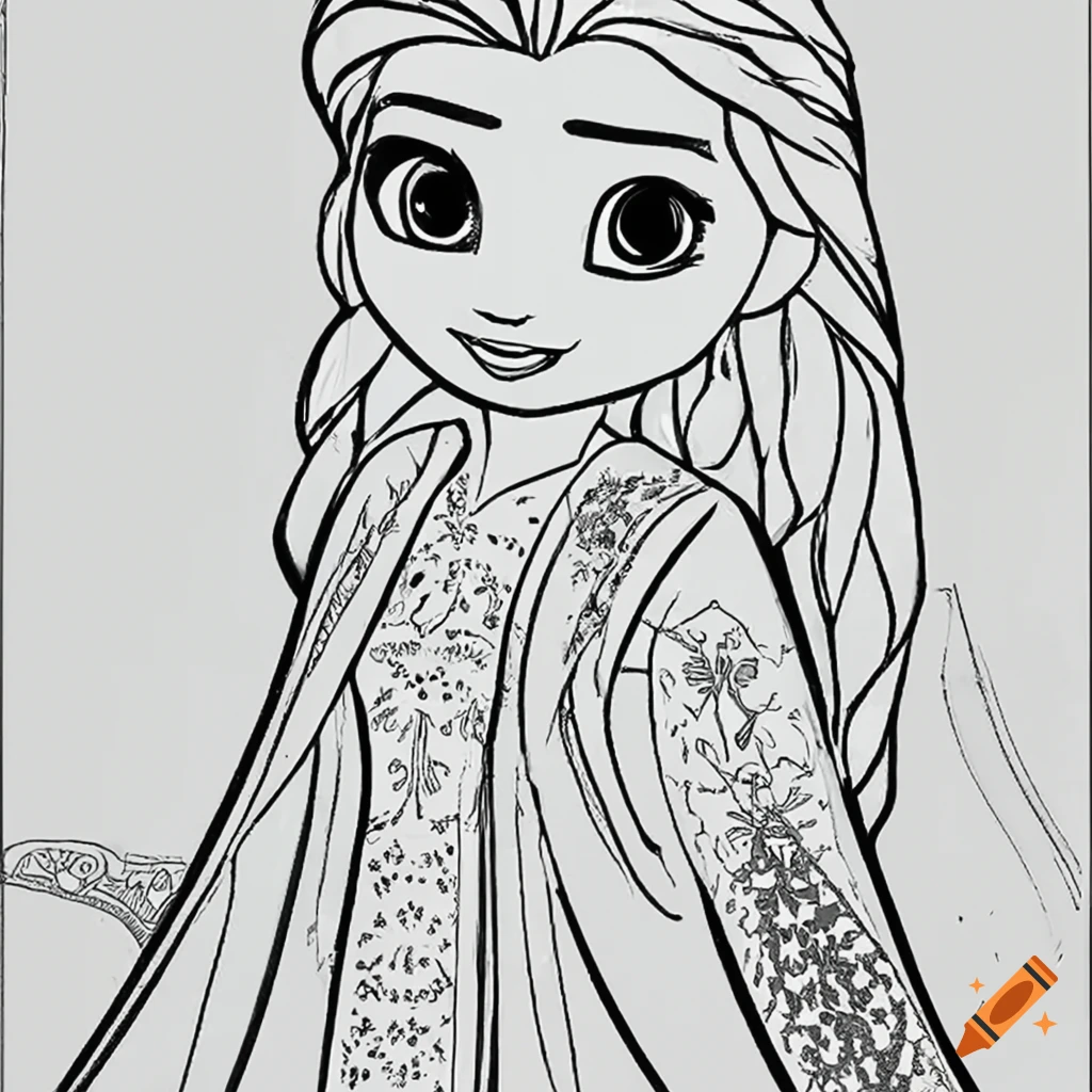 Simple coloring page of elsa from disney frozen sitting on the ground with thick outlines for little children up to years high resolution din a on