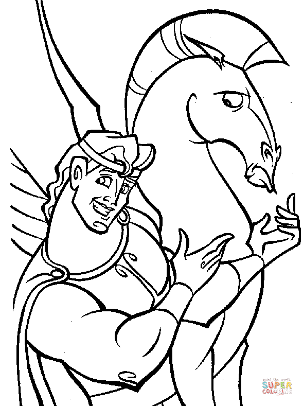 Hercules and his pegasus coloring page free printable coloring pages