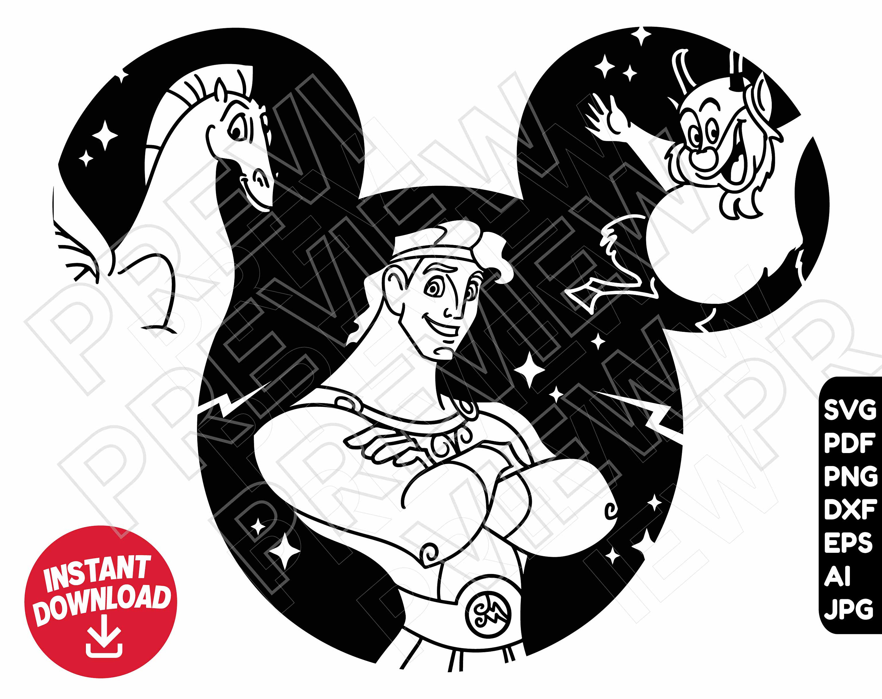 Hercules svg ears dxf png clipart pegaso disneyland cut file outline silhouette