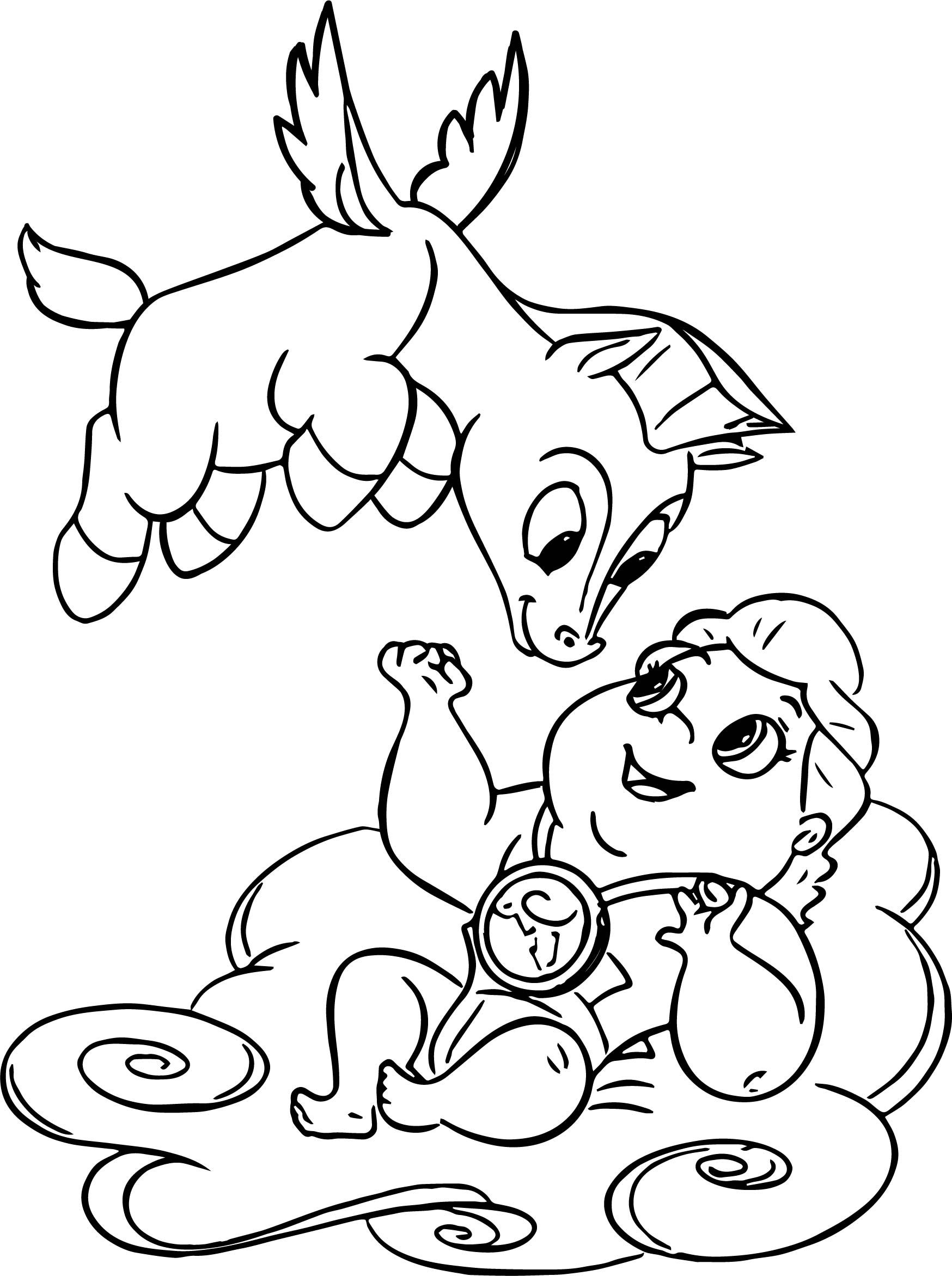 Baby hercules and flying baby pegasus coloring pages