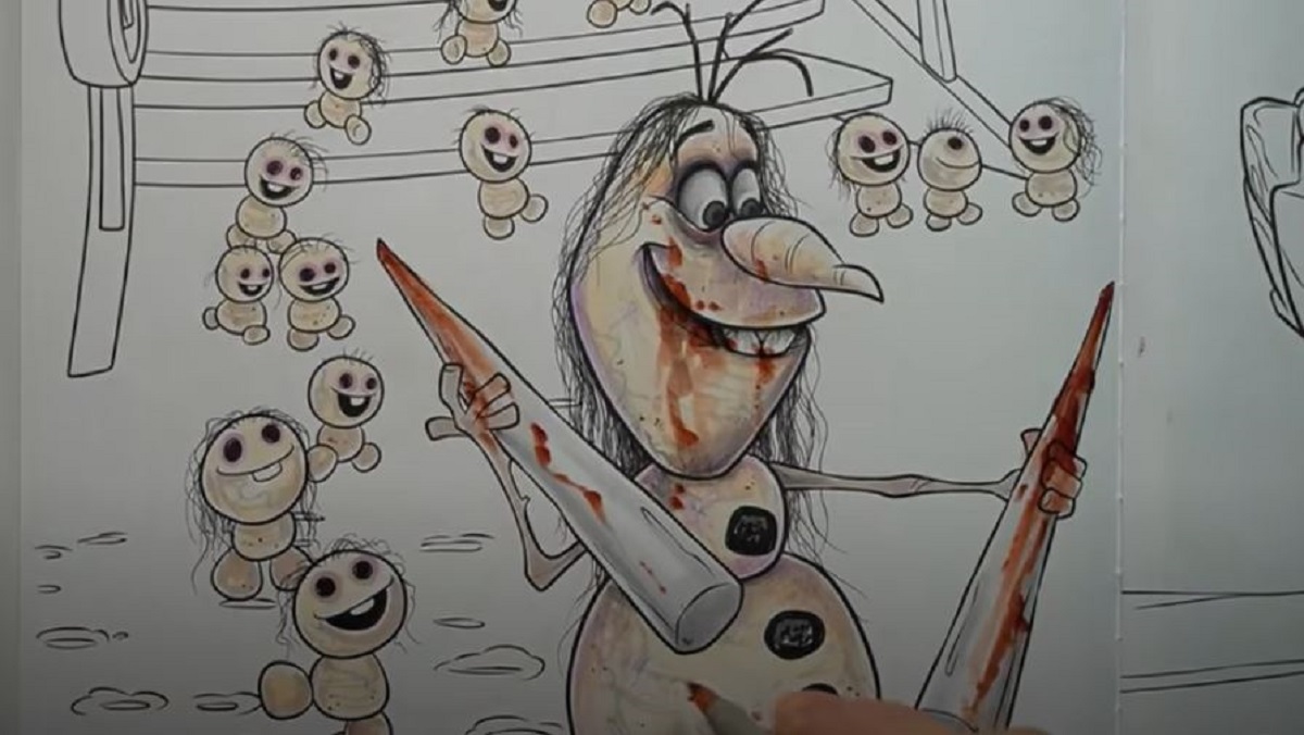 Horror artist gives frozen coloring book a spooky makeover