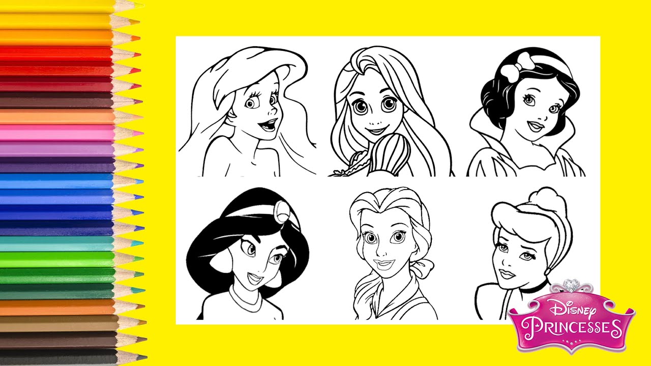 Disney princess coloring page belle ariel cinderella jasmine snow white coloring book