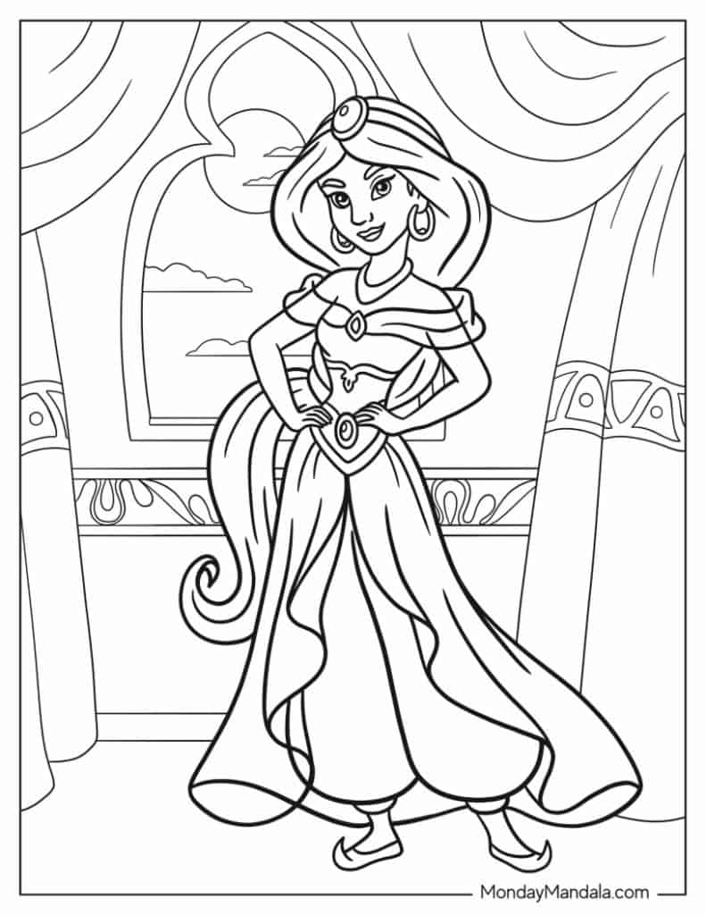 Aladdin jasmine coloring pages free pdf printables