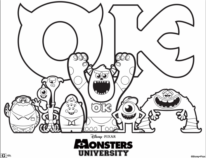 Free disney pixar monsters university printable coloring sheet