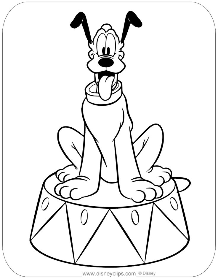 Coloring page of pluto sitting on a circus platform disney pluto coloringpages disney coloring pages disney coloring sheets coloring pages