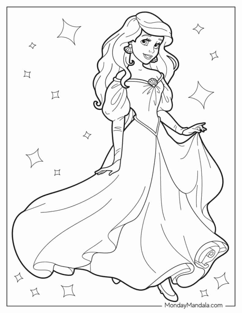 Ariel coloring pages free pdf printables