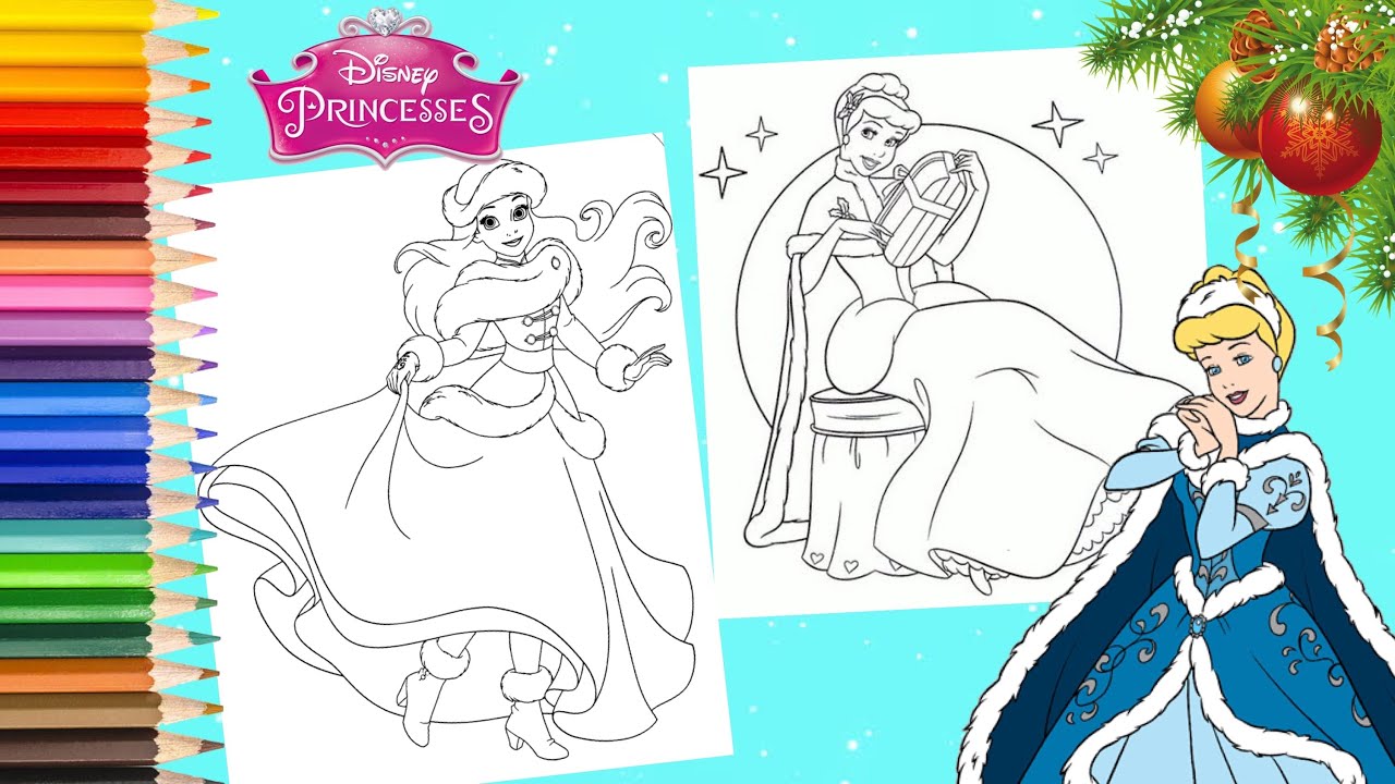 Coloring disney princess cinderella ariel christmas coloring pages