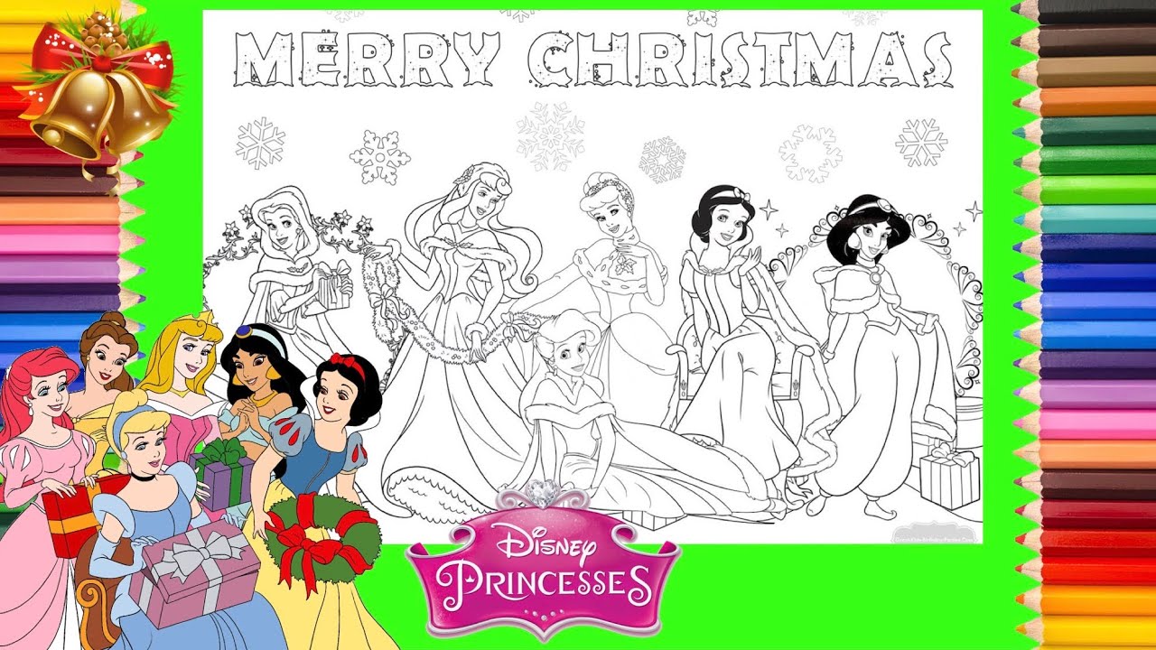 Coloring all disney princesses christas holiday coloring pages for kids