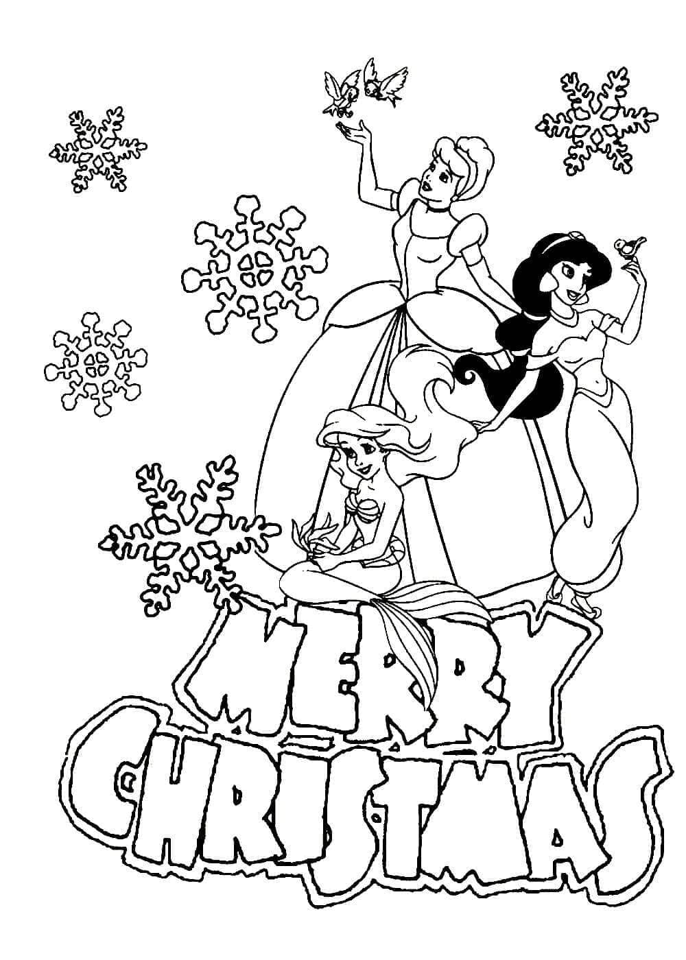 Disney princesses on christmas coloring page