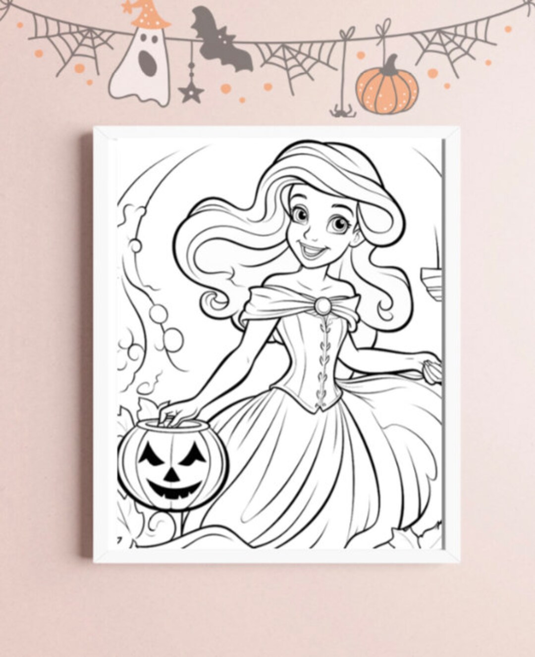 Halloween princess coloring pages kids coloring printable pdf instant download
