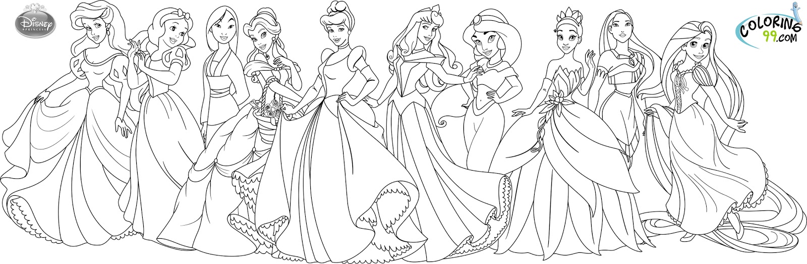 Disney princess coloring pages team colors