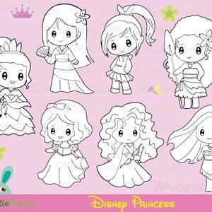 Princess stamp princess coloring page digital stamp