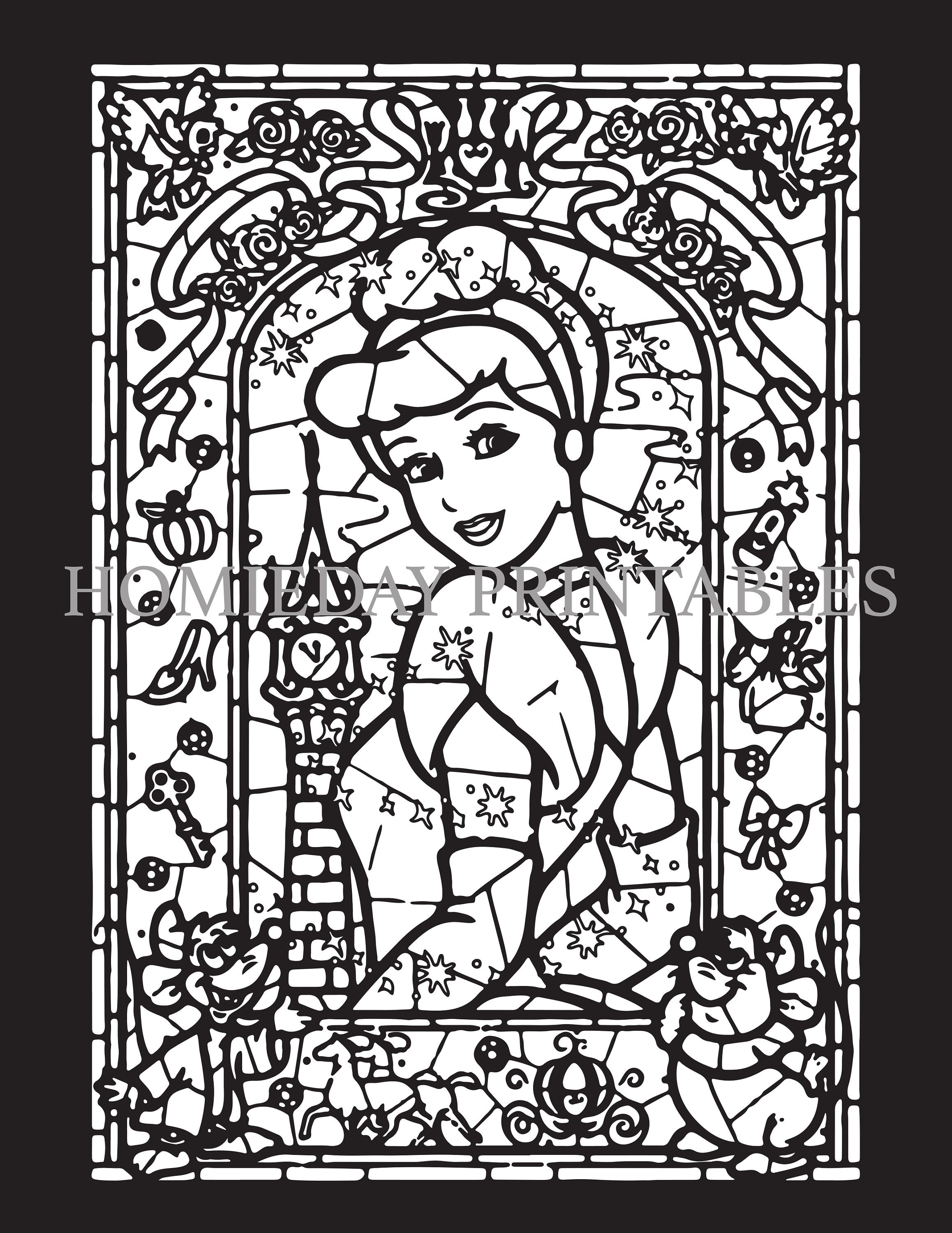 Cinderella stain glass coloring page coloring for adults download now